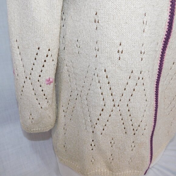 Northern Reflections Womens M Beige Full Zip Cardigan Sweater Ribbon Flowers - Picture 6 of 11